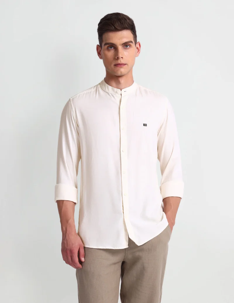 Arrow White Mandarin Collar Solid Shirt for Men | Best Price UAE