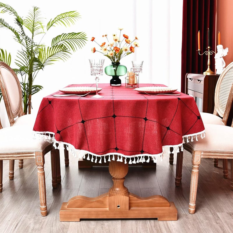 Monibana Plaid Farmhouse Red Oval Tablecloth Cotton Linen Heavy Weight Checkered Table Covers Cloths for Dining Room Kitchen Tabletop Decoration 54x72 Inch - Image 2