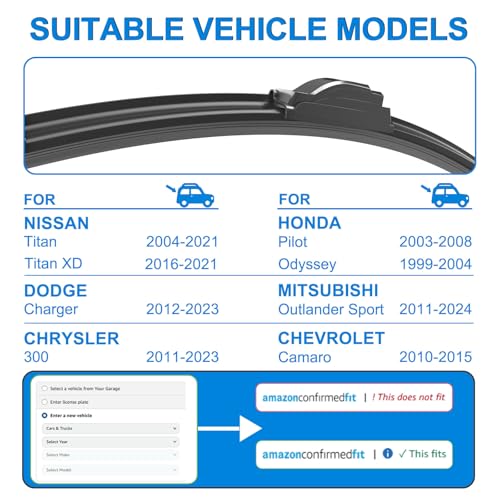CJPPPZIW Windshield Wipers 2421 Replacement for 20122023 Dodge Charger20042021 Nissan TitanOEM Quality Premium AllSeason Wiper Blades Set of 2 - Image 3