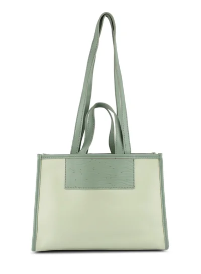 London Rag Green Wavy Patch Color Block Tote Bag