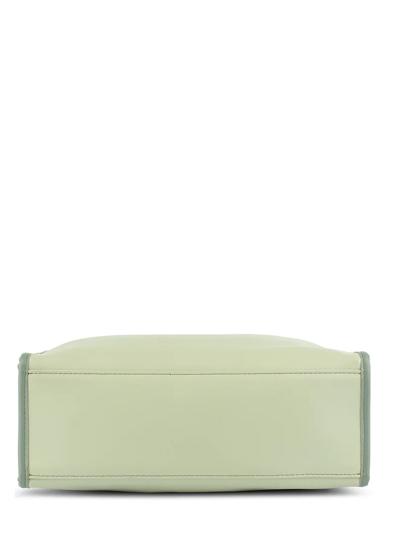 London Rag Green Wavy Patch Color Block Tote Bag