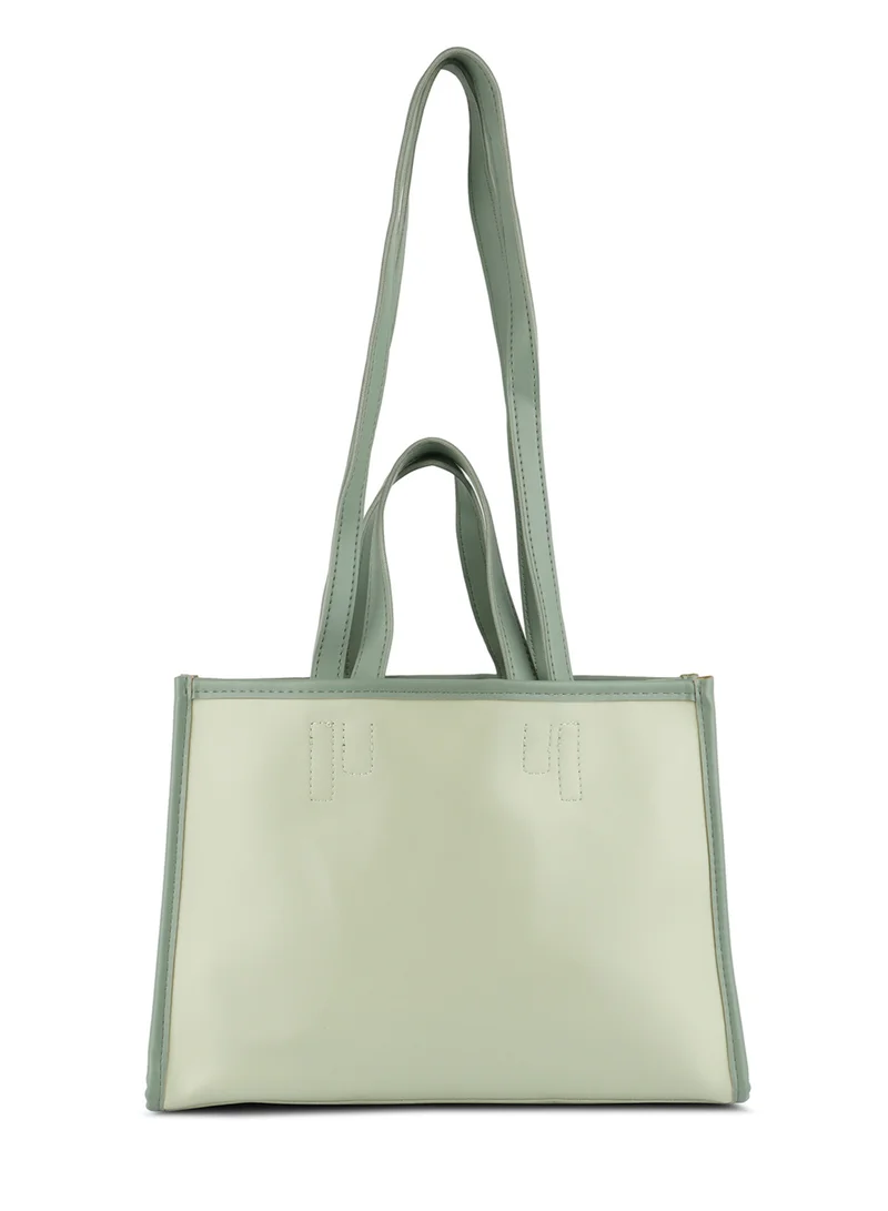 London Rag Green Wavy Patch Color Block Tote Bag