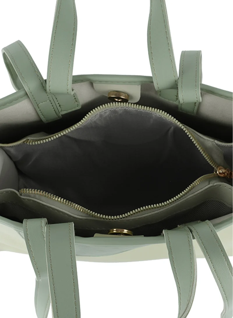 London Rag Green Wavy Patch Color Block Tote Bag