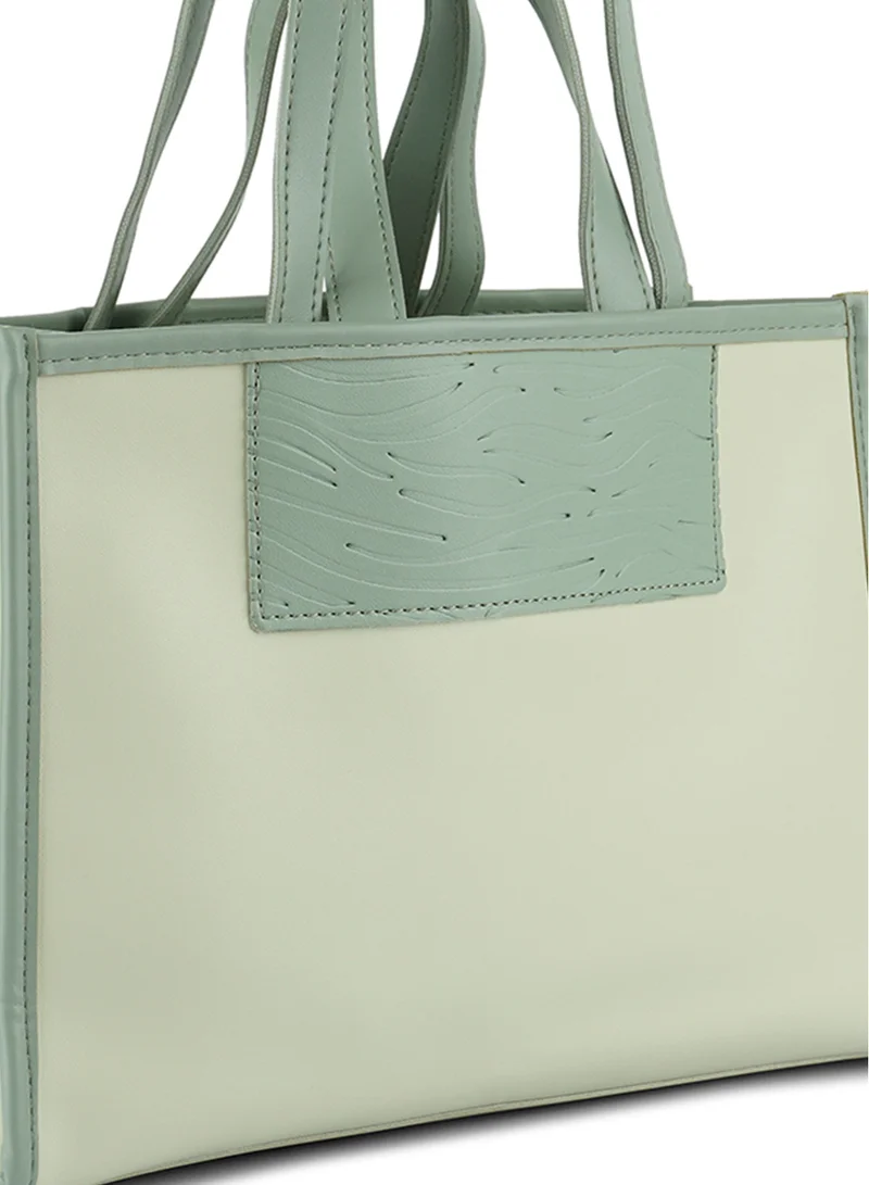 London Rag Green Wavy Patch Color Block Tote Bag