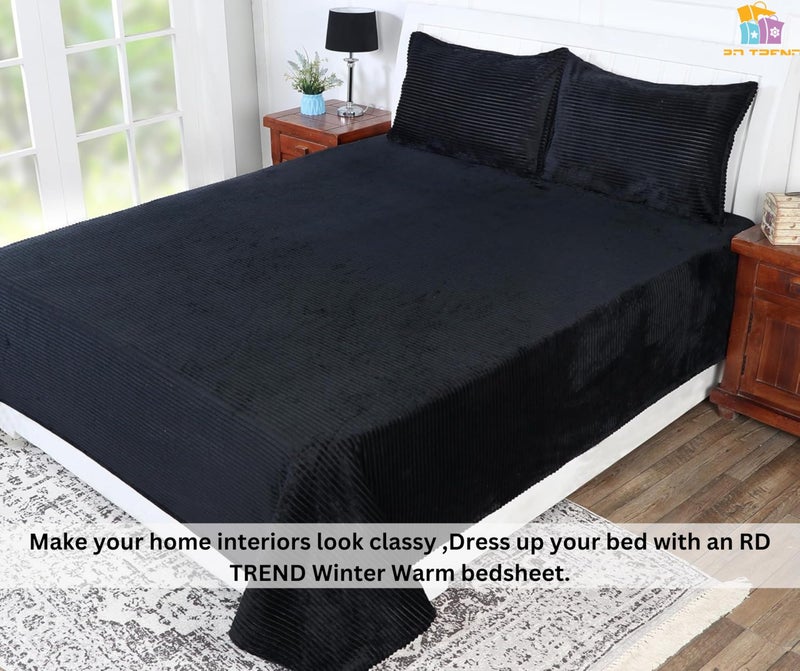 RD TREND 190 GSM Flannel Warm Bedsheets for Winter Double Flat Size (90 x 100 Inches) with 2 Pillow Cover Size (18x28 Inches) Color-Black, Striped - Image 5