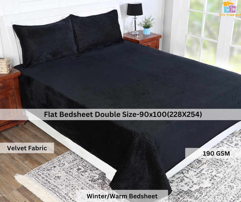 RD TREND 190 GSM Flannel Warm Bedsheets for Winter Double Flat Size (90 x 100 Inches) with 2 Pillow Cover Size (18x28 Inches) Color-Black, Striped - Image 2
