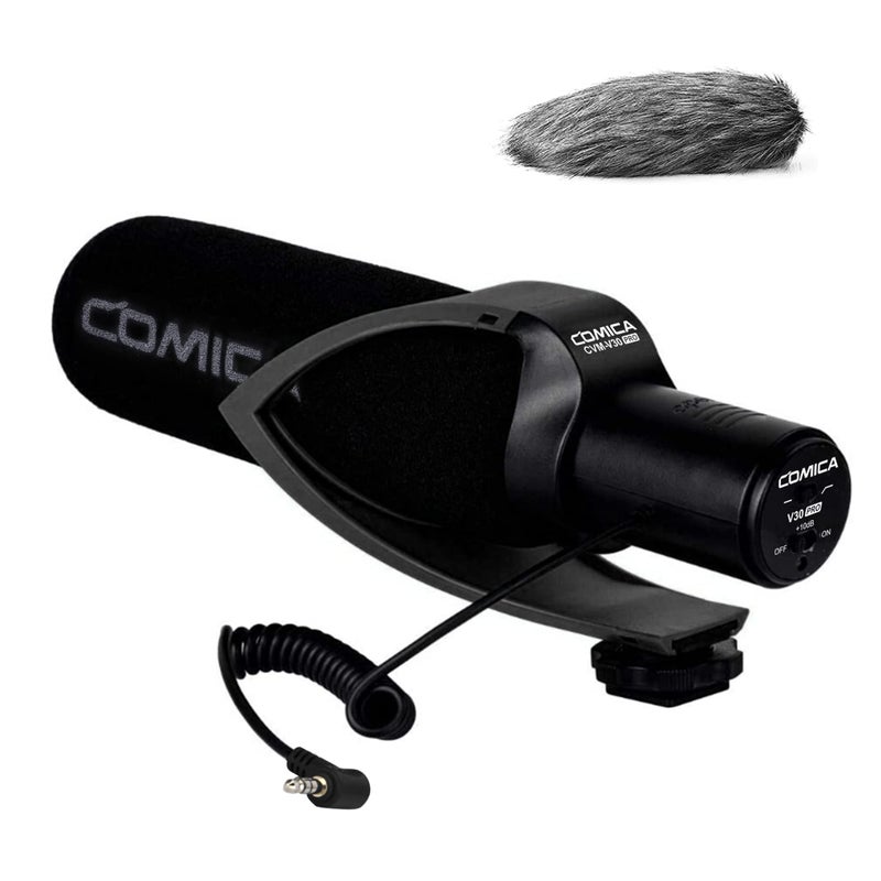COMICA CVM-V30 Pro Camera Directional Condenser Microphone Shotgun Video Supercardioid Microphone for Canon Nikon Sony Panasonic DSLR Camera with 3.5 mm Jack (Black) - Image 1