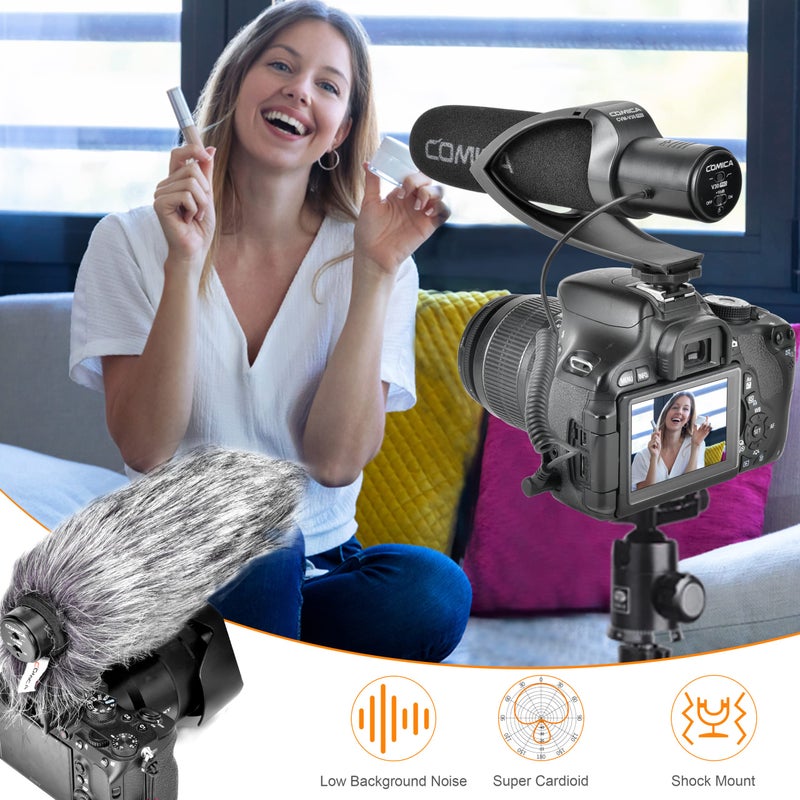 COMICA CVM-V30 Pro Camera Directional Condenser Microphone Shotgun Video Supercardioid Microphone for Canon Nikon Sony Panasonic DSLR Camera with 3.5 mm Jack (Black) - Image 5