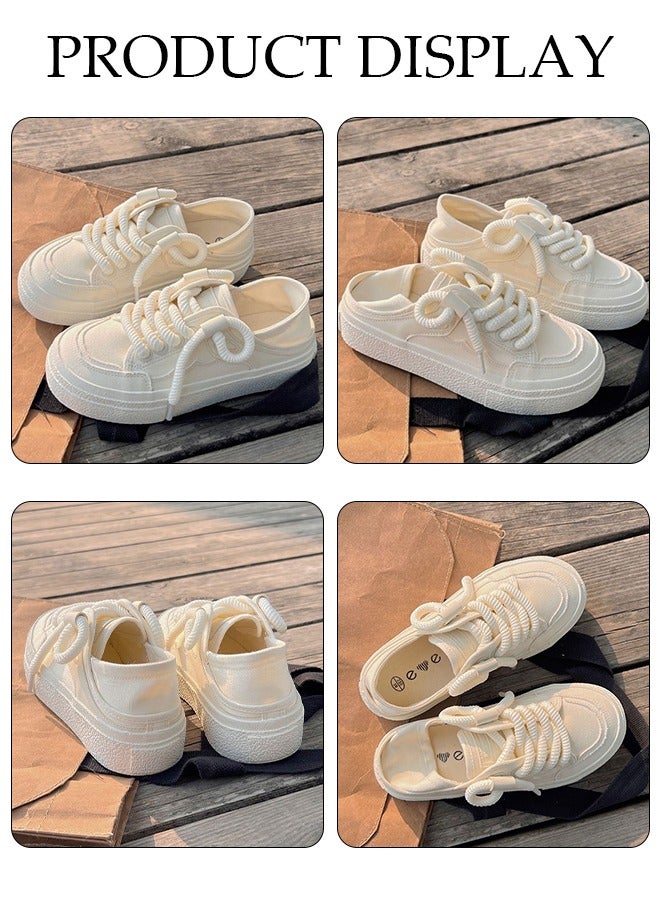 DUNISO Women's Platform Sneakers Low Top Walking Shoes for Lady Comfortable Lace Up Fashion Casual Canvas Shoes for Indoor Outdoor Travel Work - Image 2