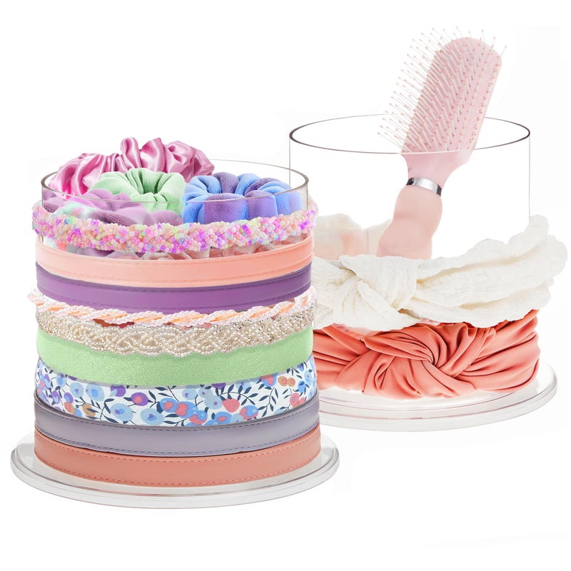 STORi Bella 2Pack Headband and Scrunchie Holder  Clear Plastic Organizer Display Stand  Holds Hair Ties Accessories and Jewelry  Made in USA