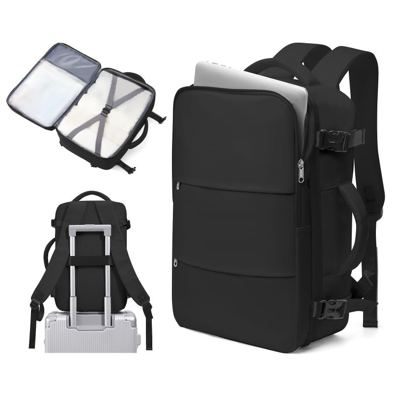 bergsalz Black Small Travel Laptop Backpack For Women Men,Carry On Backpack,Airplane Travel Essentials For Women,Personal Item Travel Bag Laptop Work Backpacks - Image 1
