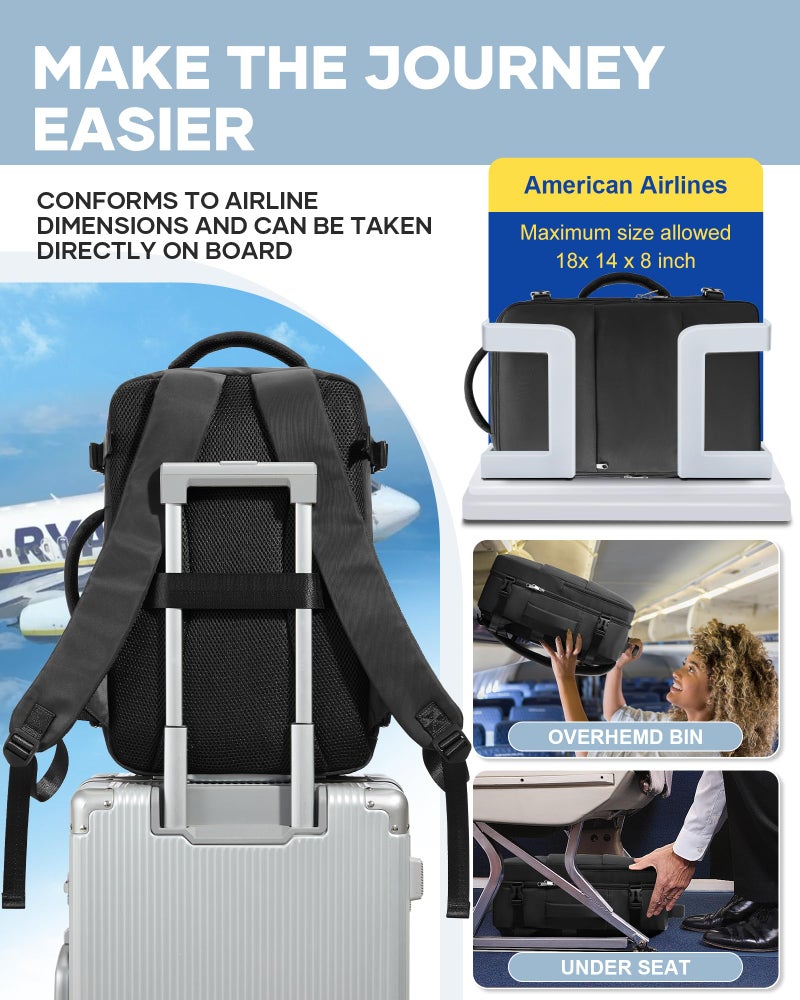 bergsalz Black Small Travel Laptop Backpack For Women Men,Carry On Backpack,Airplane Travel Essentials For Women,Personal Item Travel Bag Laptop Work Backpacks - Image 5
