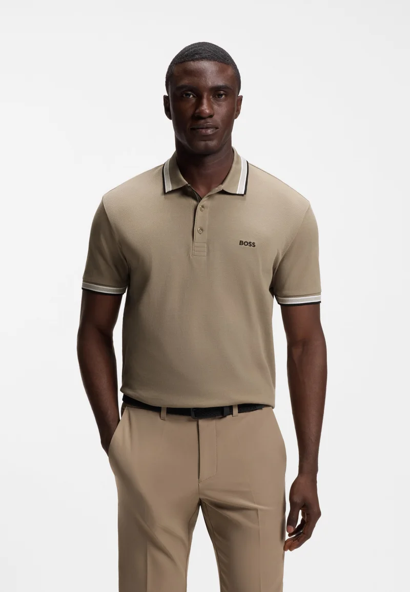 بوس Contrast-tipped polo shirt in cotton piqué