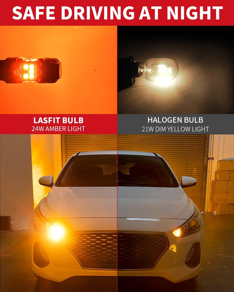 LASFIT لمبة LED LASFIT 7440 مضادة لوميض هايبر Canbus 7443 إشارة انعطاف أمامية أو خلفية 7444na 7441 7444 7440NA W21W WY21W لمبات بدون حاجة لمقاوم تحميل، مطورة باللون الكهرماني (عبوة من 2)  - Image 4
