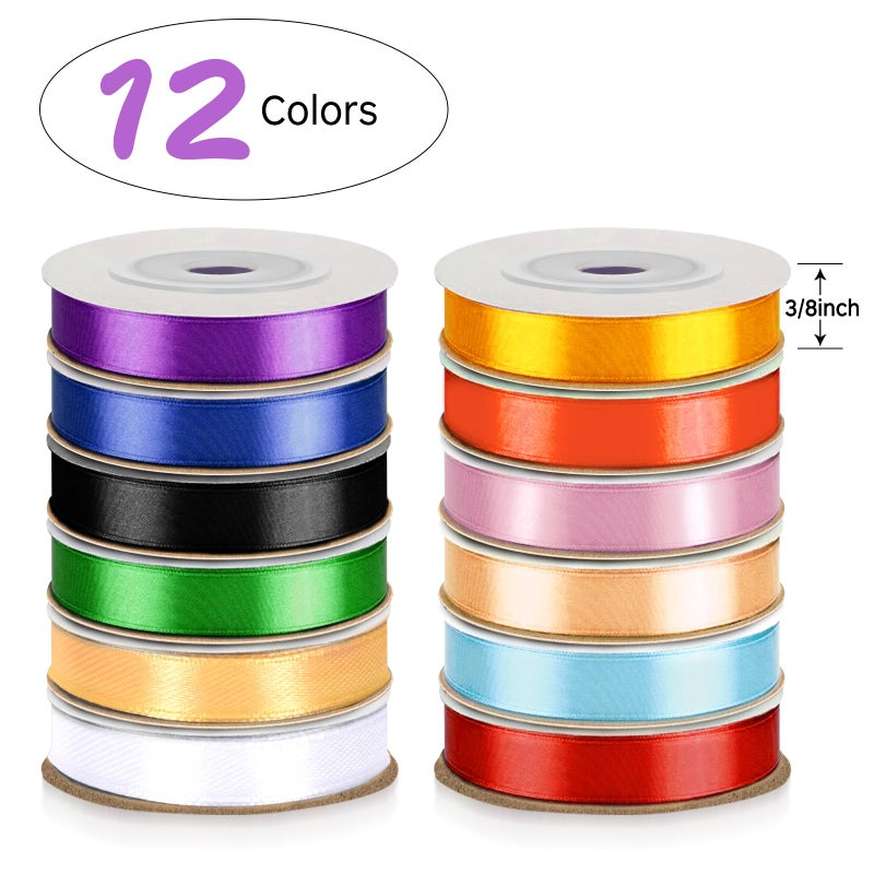SOTMALTK Rainbow Satin Ribbon, 12 Colors 3/8 Inch x 12 Rolls Total 120 Yards, Colorful Ribbon Perfect for Gift Wrapping, Crafts Hair Bows, Flower Bouquet, Wedding Party Decoration and More - Image 2