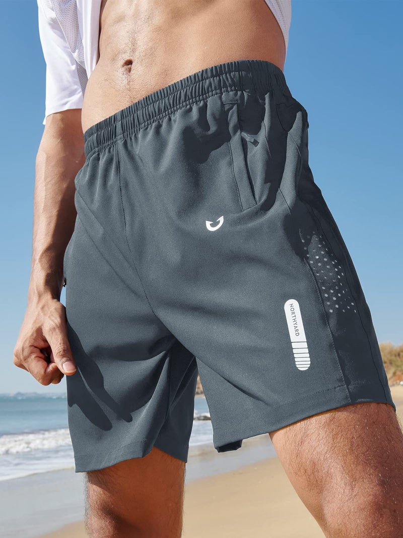 NORTHYARD Men's Athletic Running Shorts Gym Workout Shorts 7"/ 9"/ 5" Quick Dry Lightweight Sports Basketball Exercise Tennis Exercise COOLGREY L - Image 2