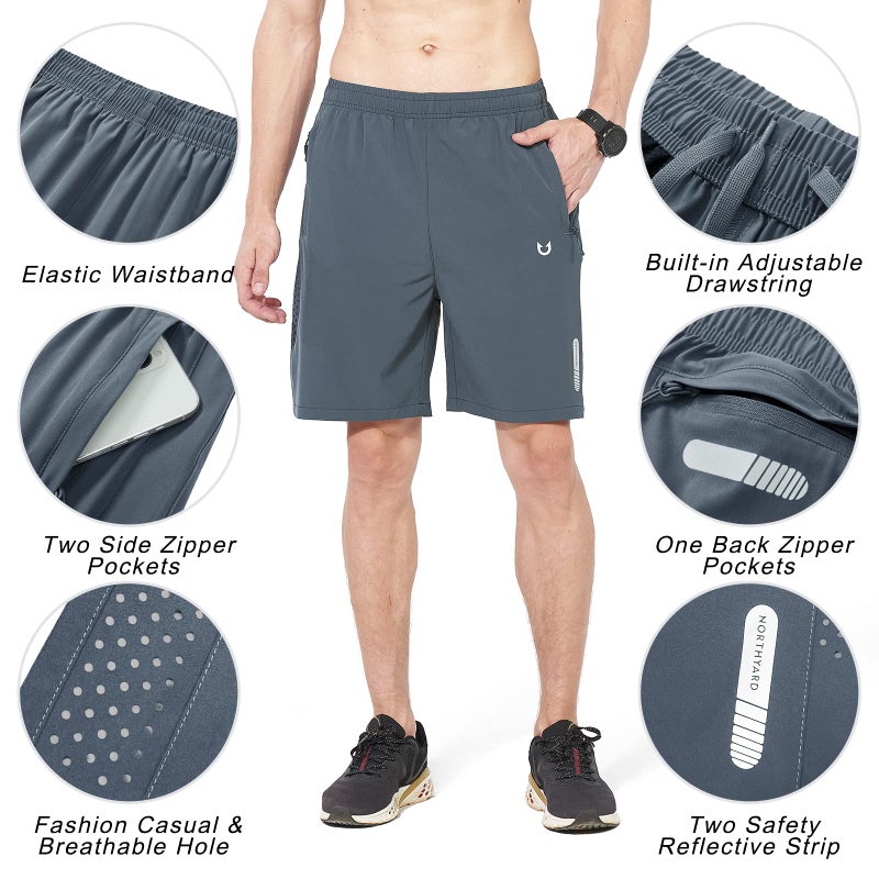 NORTHYARD Men's Athletic Running Shorts Gym Workout Shorts 7"/ 9"/ 5" Quick Dry Lightweight Sports Basketball Exercise Tennis Exercise COOLGREY L - Image 5