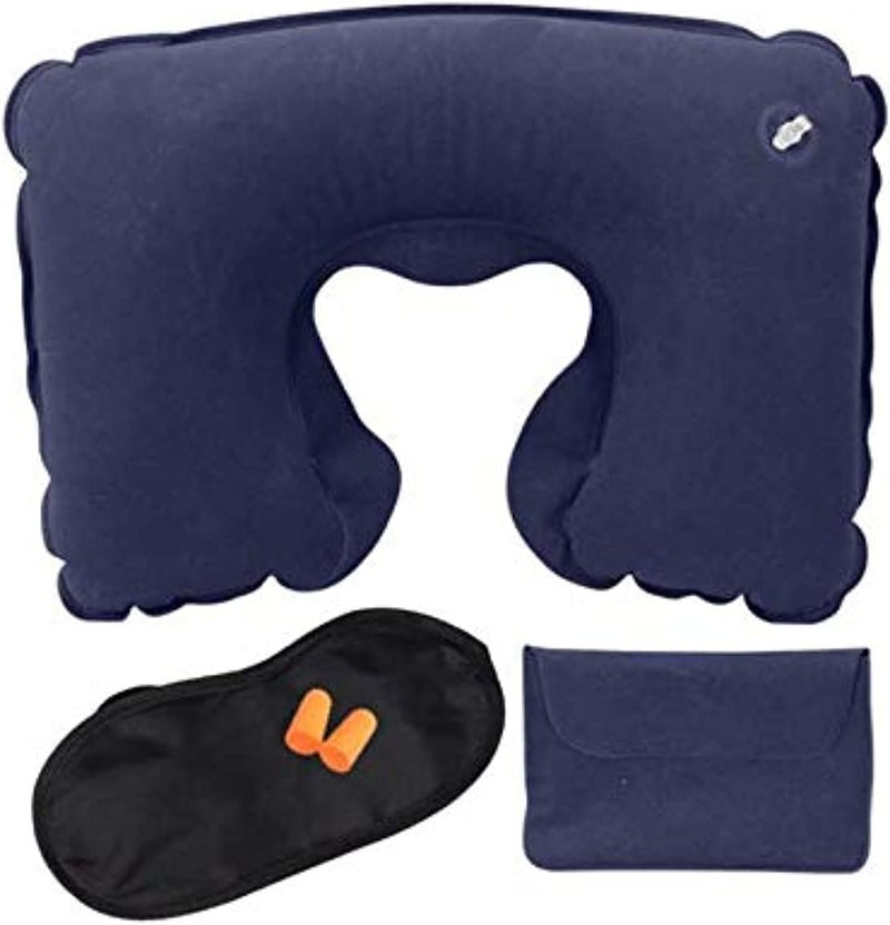 Inflatable Neck Travel Pillow for Head and Neck - Portable Washable Air Travel Kit with Ear Plugs and Eye Mask - Multicolor - Image 2