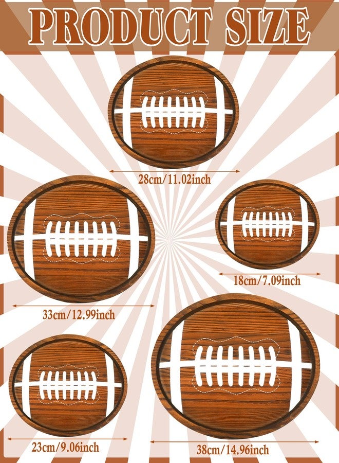 Nitial 5 Pcs Football Serving Trays Wooden Football Shaped Plates Snack Trays Serveware Tailgate Party Serving Platter for Game Party Decorations, 5 Sizes - Image 2