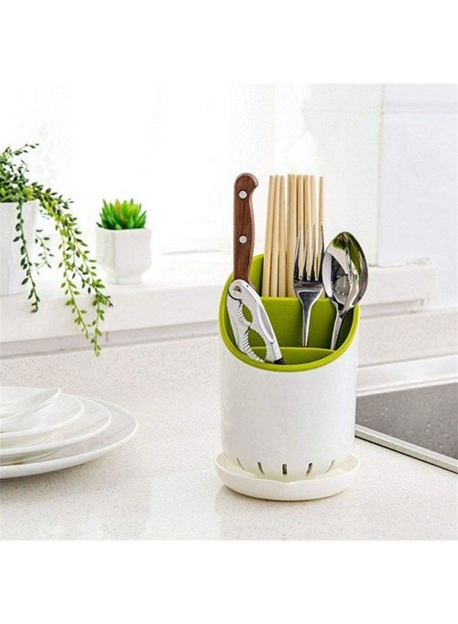 Cutlery Drainer Organizer Green/White 20x14x12centimeter - Image 2