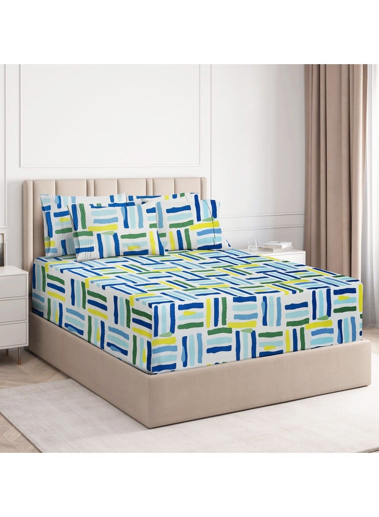 BSB HOME Premium Glace Cotton 180 TC King Fitted Bedsheet Set  with 2 Pillow Covers 183x198 +25  Cms – Multicolor - Image 1