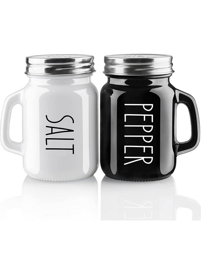 KITOME Salt and Pepper Shakers Set with Stainless Steel Lids and Handle (Black & White). - Image 1