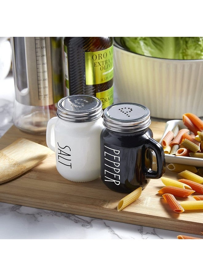 KITOME Salt and Pepper Shakers Set with Stainless Steel Lids and Handle (Black & White). - Image 2