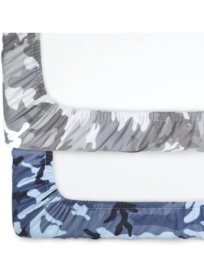 The Peanut Shell The Peanutshell Fitted Pack n Play, Playard, Mini Crib Sheets for Baby Boys | 2 Pack Set | Blue & Grey Camo - Image 4