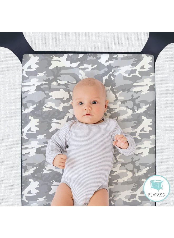 The Peanut Shell The Peanutshell Fitted Pack n Play, Playard, Mini Crib Sheets for Baby Boys | 2 Pack Set | Blue & Grey Camo - Image 3