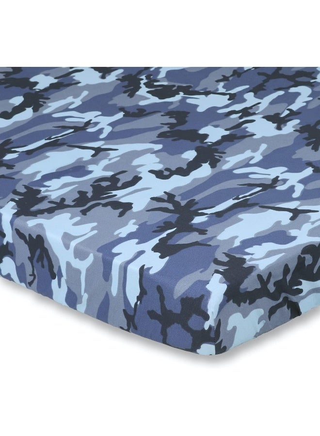 The Peanut Shell The Peanutshell Fitted Pack n Play, Playard, Mini Crib Sheets for Baby Boys | 2 Pack Set | Blue & Grey Camo - Image 5