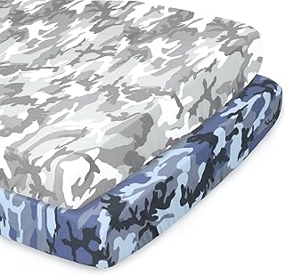 The Peanut Shell The Peanutshell Fitted Pack n Play, Playard, Mini Crib Sheets for Baby Boys | 2 Pack Set | Blue & Grey Camo - Image 1