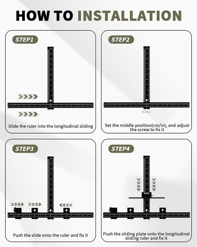 TANYO Cabinet Hardware Jig, Aluminum Cabinet Handle Jig with Center Punch, Accuracy Cabinet Template Tool for Handles Pulls Door Drawer Installation, Woodworking Tools for Professional Carpenters - Image 5
