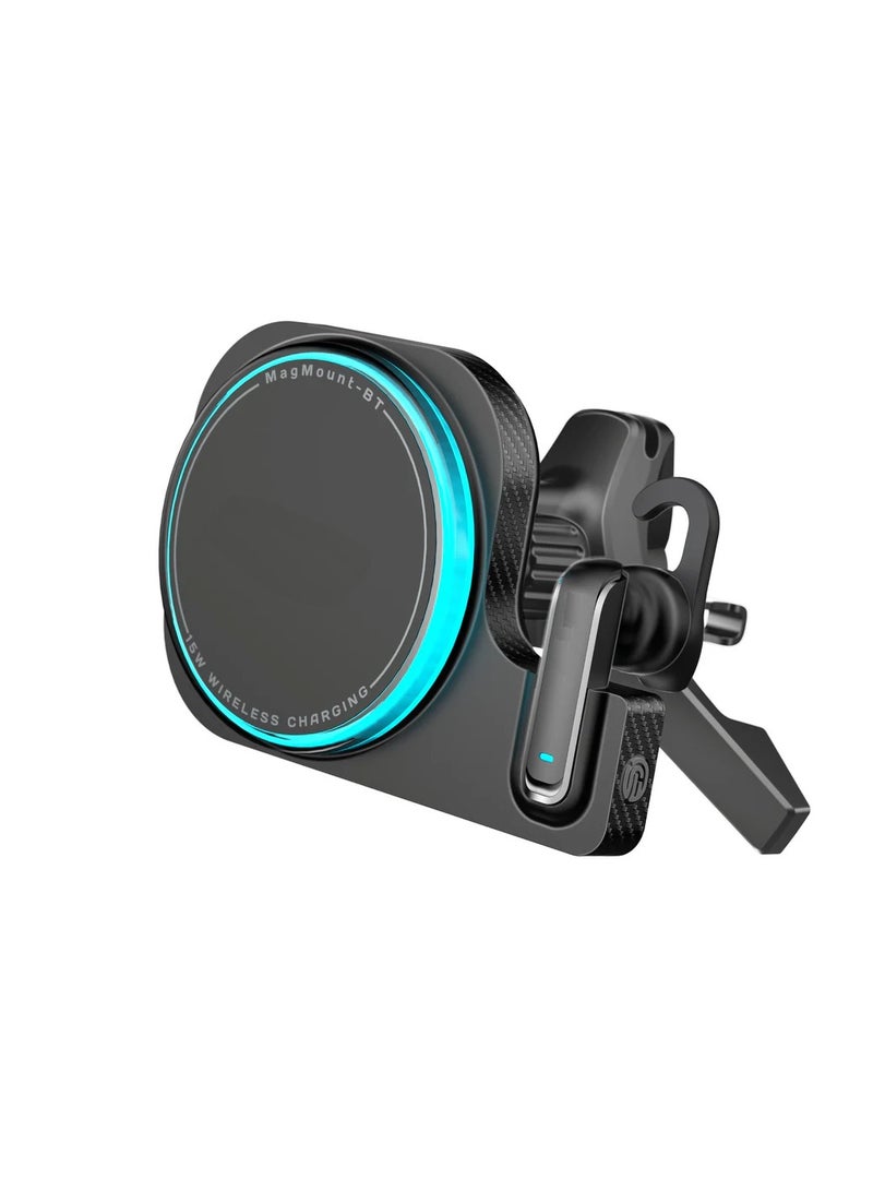 2-in-1 MagSafe Compatible 15W Wireless Car Charger with Built-in Wireless Mono ENC Earphone - Image 1