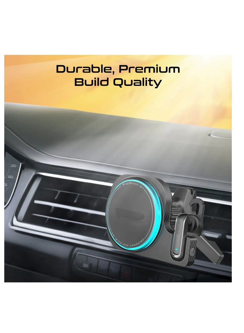 2-in-1 MagSafe Compatible 15W Wireless Car Charger with Built-in Wireless Mono ENC Earphone - Image 2