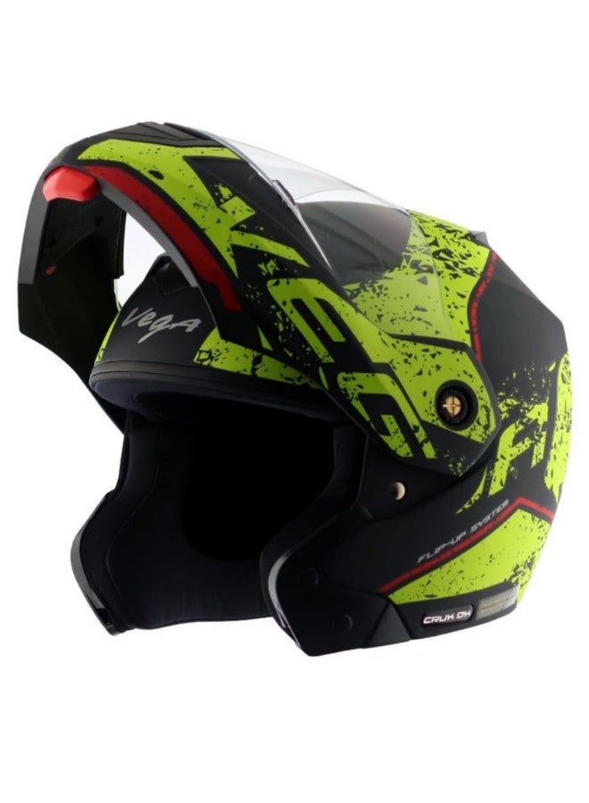 Vega Crux DX Victor Flip-Up Motorcycle Helmet Dull Black Neon Yellow Size M 57-58 cm ISI Certified Modular Helmet - Image 1