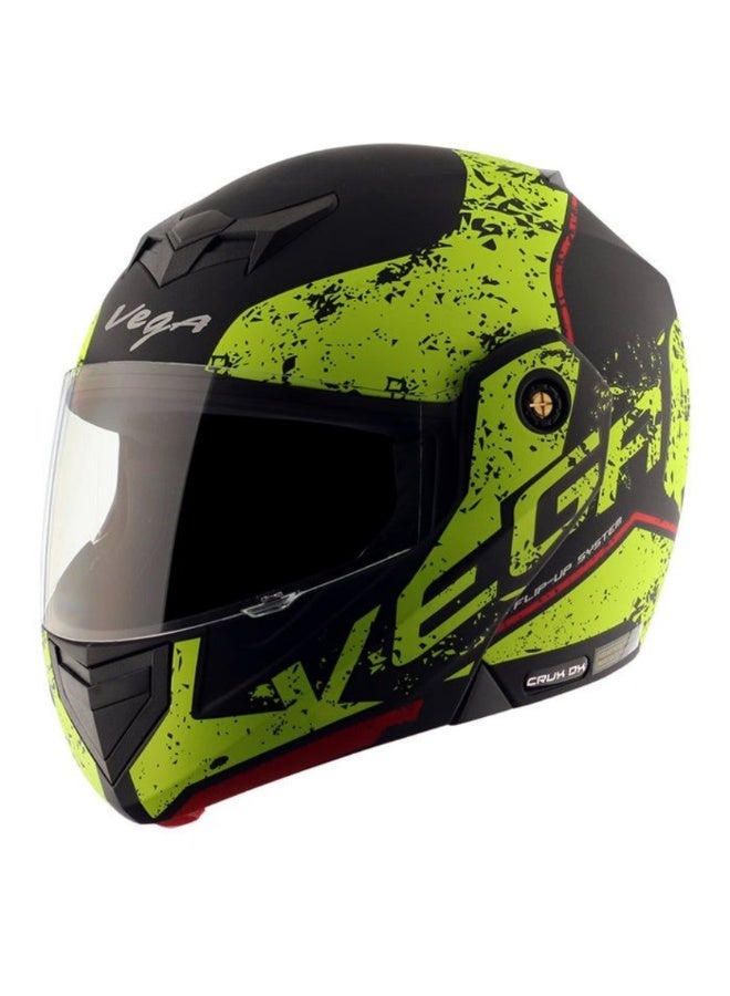 Vega Crux DX Victor Flip-Up Motorcycle Helmet Dull Black Neon Yellow Size M 57-58 cm ISI Certified Modular Helmet - Image 3