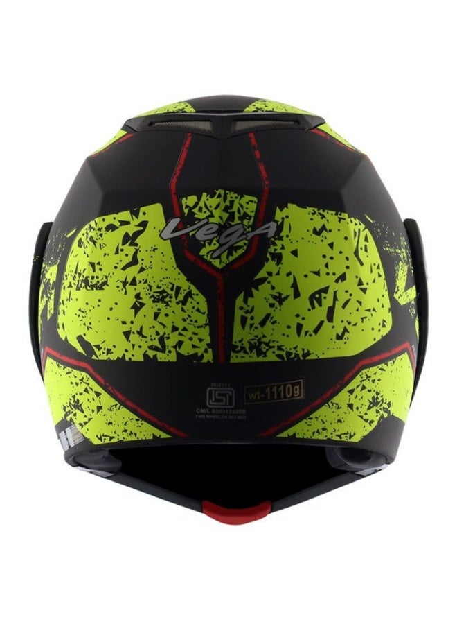 Vega Crux DX Victor Flip-Up Motorcycle Helmet Dull Black Neon Yellow Size M 57-58 cm ISI Certified Modular Helmet - Image 5