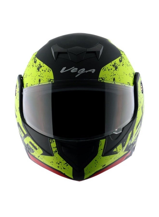 Vega Crux DX Victor Flip-Up Motorcycle Helmet Dull Black Neon Yellow Size M 57-58 cm ISI Certified Modular Helmet - Image 4