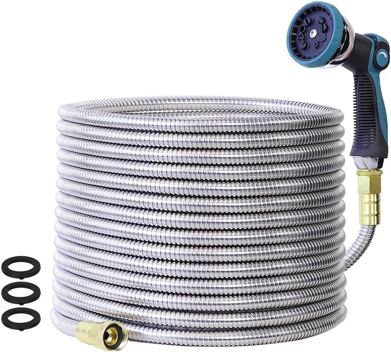 Numwot 75FT Garden Hose, 304 Stainless Steel Water Hose, Flexible with a 10-Mode Nozzle Sprayer, No Kink, Lightweight, Puncture Proof, Ideal for Yard, Lawn, Outdoor, 5/8'' Outside Diameter - Image 1
