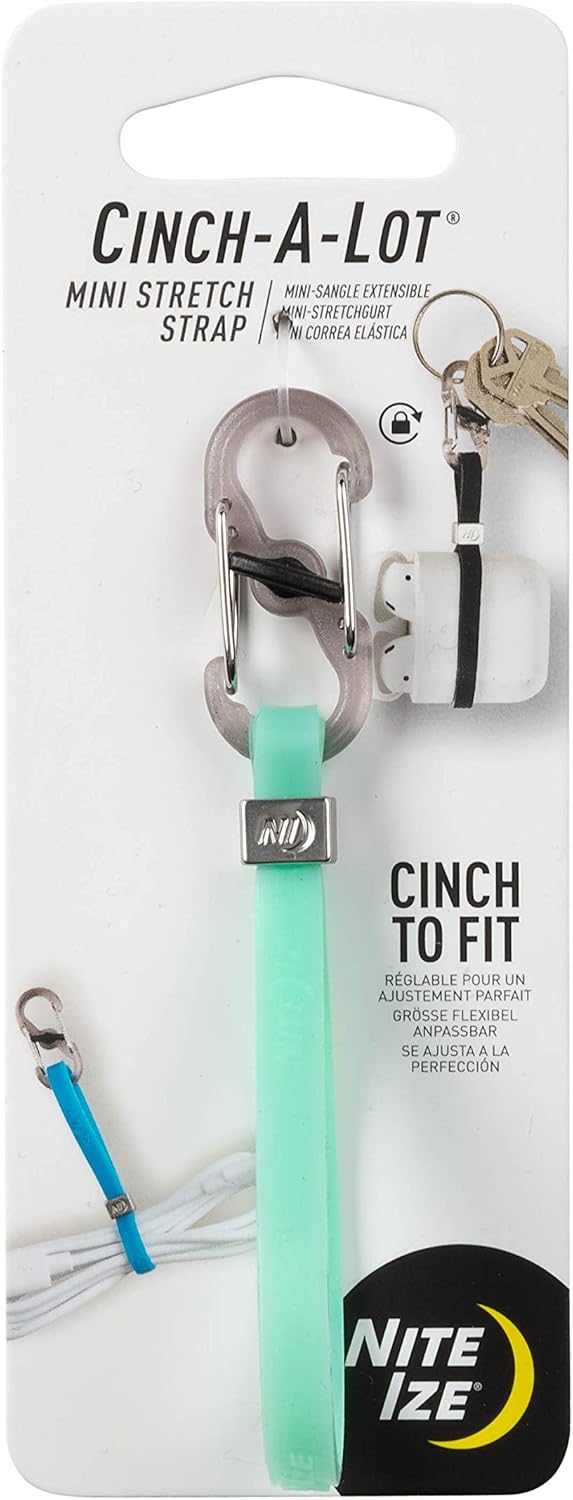 Nite Ize Cinch-A-Lot Mini Stretch Strap, Adjustable Slider And Strap Holds Earbuds Cases, Hand Sanitizer And Lip Balm, Mint