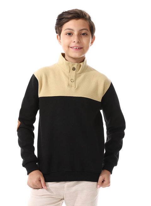Boys Slip On With Buttons Polo Kashmir Sweater_Black & Beige