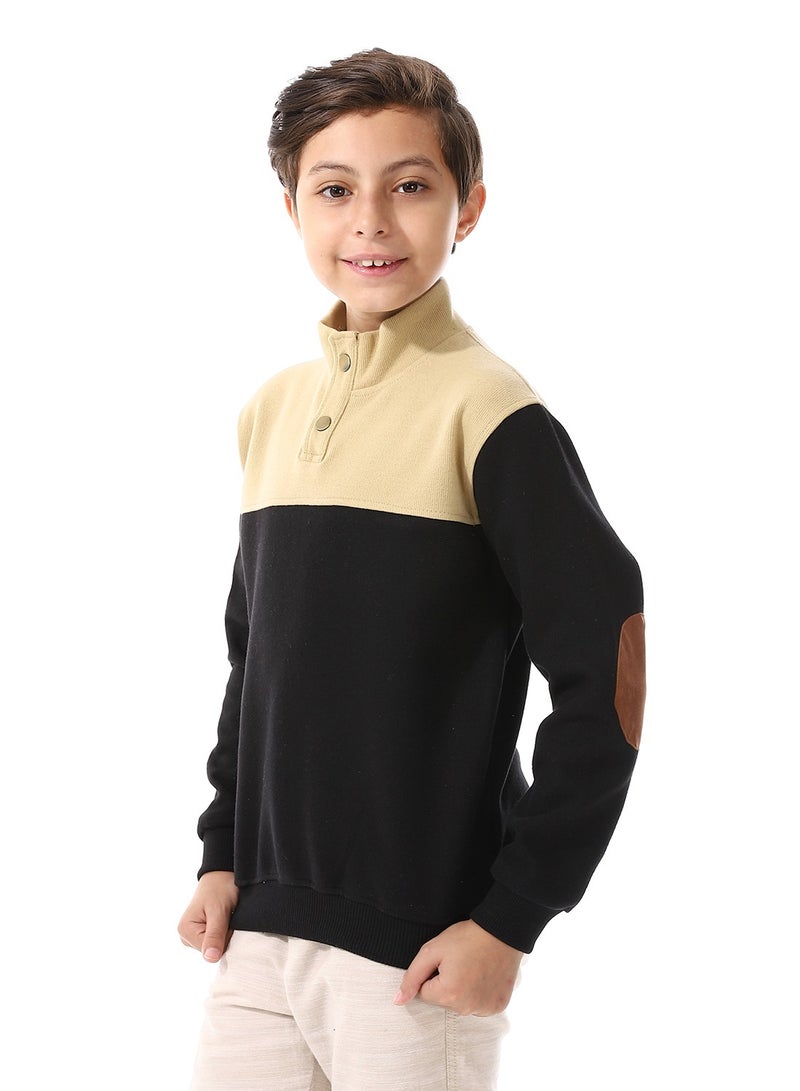 Andora Boys Slip On With Buttons Polo Kashmir Sweater_Black & Beige - Image 2