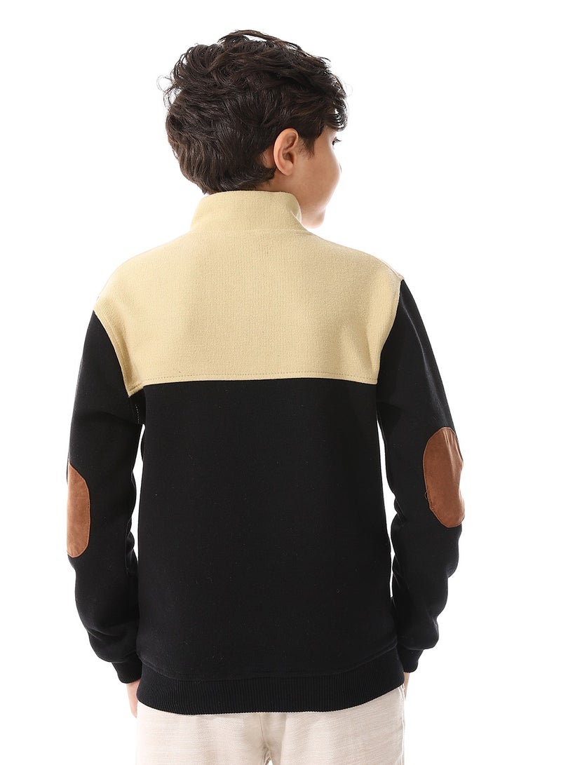 Andora Boys Slip On With Buttons Polo Kashmir Sweater_Black & Beige - Image 3
