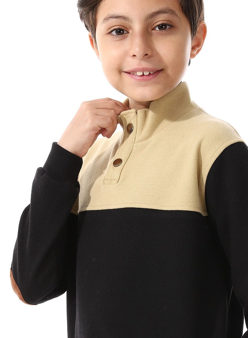 Andora Boys Slip On With Buttons Polo Kashmir Sweater_Black & Beige - Image 4