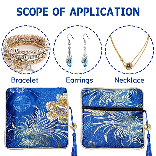 Onukaly 5PCS Jewelry Silk Purse Pouch, Chinese Silk Style Zipper Brocade Embroidered Bag for Women Coin Wallet (Deep Blue) - Image 3