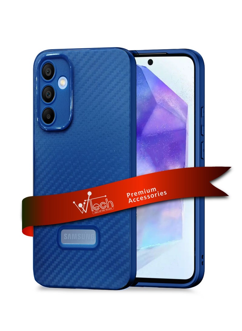 Wtech Soft Liquid Silicone Carbon Fiber Texture Case Cover For A55 5G 2024 Navy Blue - Image 1