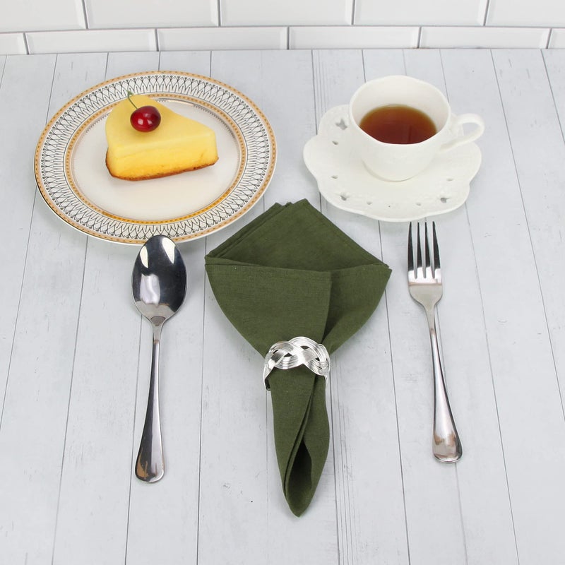 INFEI Solid Color Polyester Linen Blended Thin Dinner Napkins - Pack of 12 (40 x 40 cm) - for Events & Home Use (Army Green) - Image 2