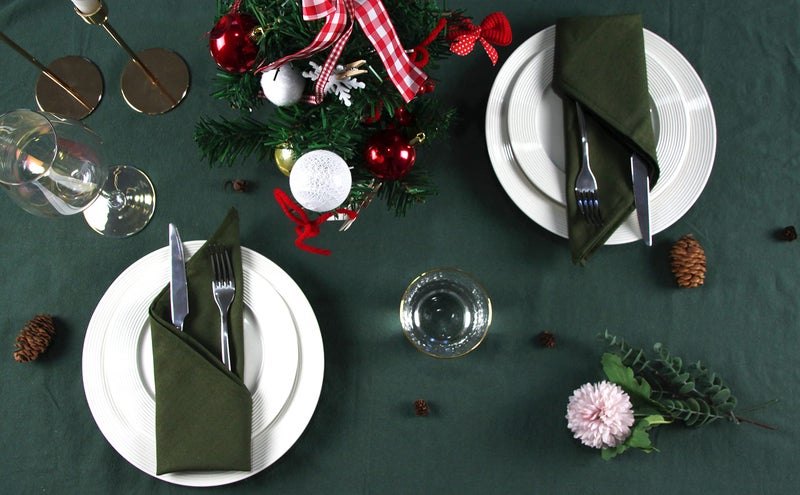 INFEI Solid Color Polyester Linen Blended Thin Dinner Napkins - Pack of 12 (40 x 40 cm) - for Events & Home Use (Army Green) - Image 5