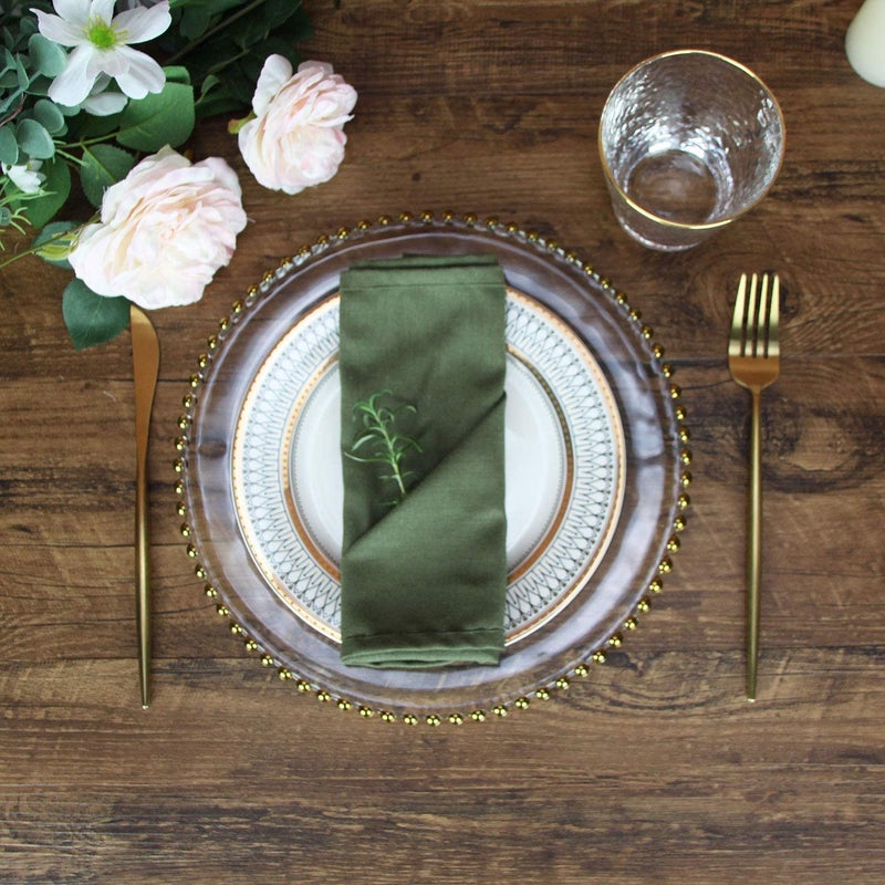 INFEI Solid Color Polyester Linen Blended Thin Dinner Napkins - Pack of 12 (40 x 40 cm) - for Events & Home Use (Army Green) - Image 4