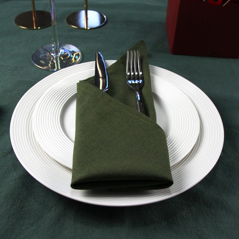 INFEI Solid Color Polyester Linen Blended Thin Dinner Napkins - Pack of 12 (40 x 40 cm) - for Events & Home Use (Army Green) - Image 3